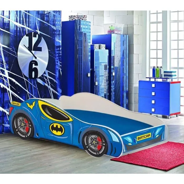 Lit enfant voiture pour un garçon "BATCAR"160x80cm +sommier+matelas-0