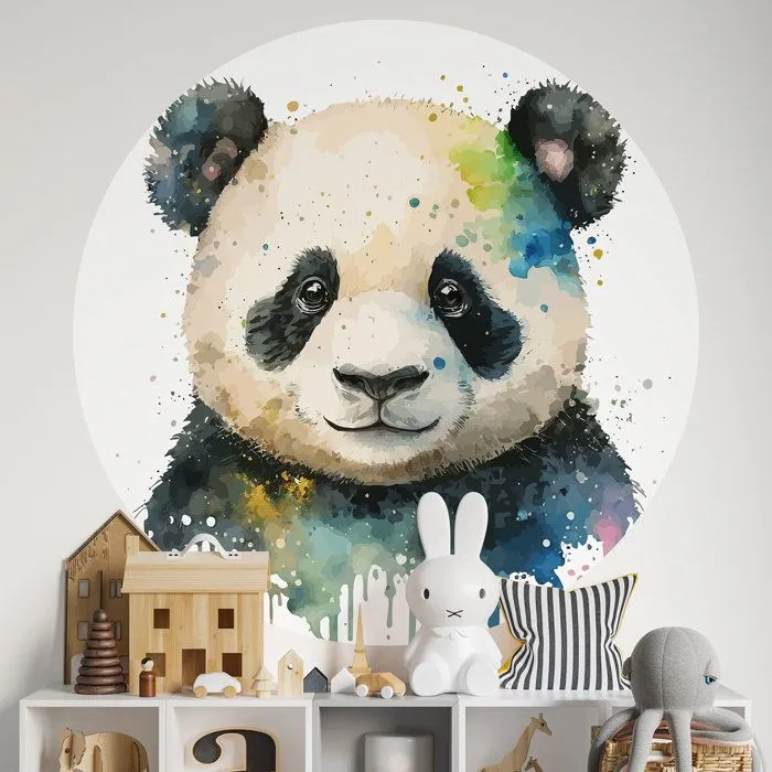 Sticker mural rond - Panda - 60 cm - Adhésif brillant - Décoration enfant - Vinyle-0