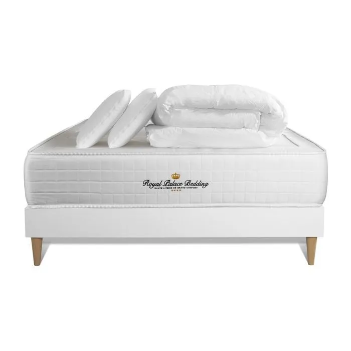 Ensemble sommier matelas 140x200 Windsor Ressorts ensachés et mémoire de forme - 26 cm - Equilibré - sommier blanc + 2 oreillers + c-0