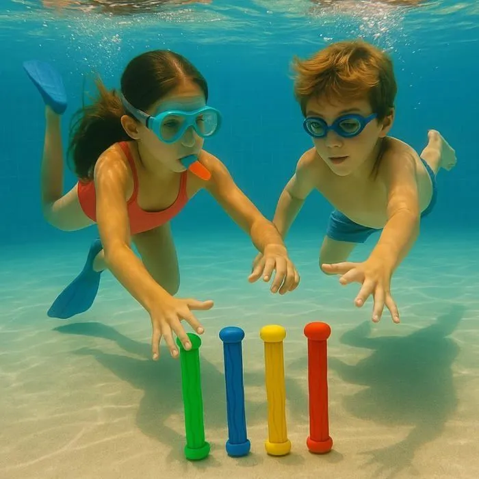 Kit de 4 Bâtons de Plongée Multicolore pour Piscine Jeu Aquatique pour Apprentissage Natation-1