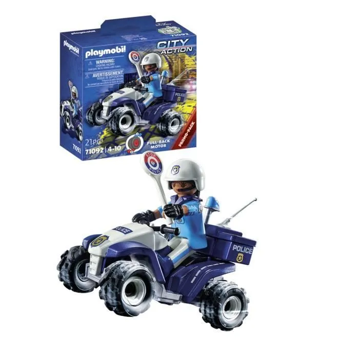 PLAYMOBIL 71092 Policier et quad à rétrofriction, City action, les policiers, Dès 4 ans-0