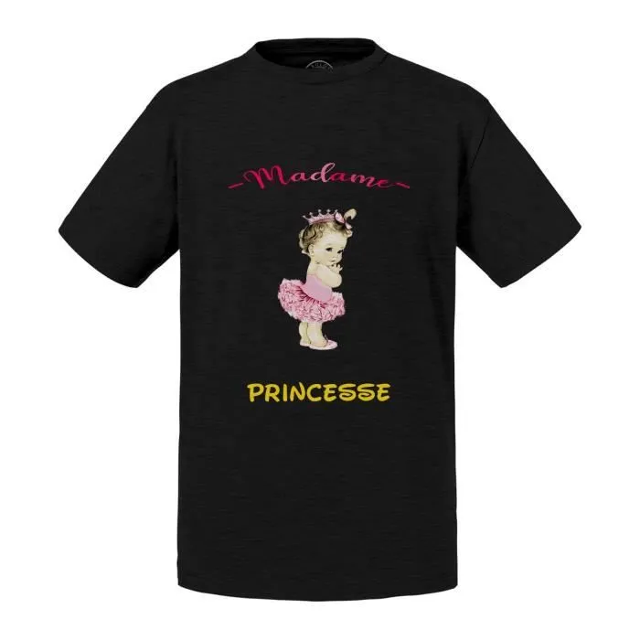 T-shirt Enfant Gris Madame Princesse Ballerine Bebe Reine Mignon-0