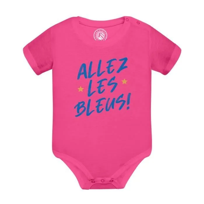 Body Bébé Manche Courte Rose Allez les Bleus ! Sport Foot France Team Football-0
