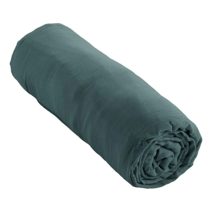 Drap Housse Double Gaze de Coton Bleu canard – 90 x 190 cm – Bonnet 30 cm-0