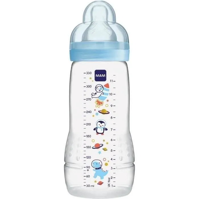 Biberon MAM Easy Active Dragon Bleu 330ml - À partir de 6 mois - Tétine douce et ergonomique-0