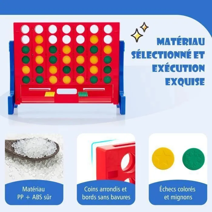 Jeu Géant 4-en-ligne XL COSTWAY-Sac de Transport-42 Anneaux-Jeu de Table ou Mural-Plastique-Jeu de Société Familles Extérieur-Rouge-2