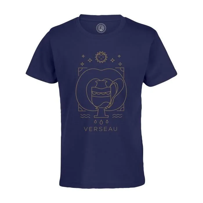 T-shirt Enfant Bleu Verseau Signe Astrologie Bohème Zodiaque Astres Constellation-0