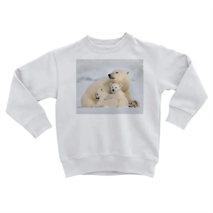 Sweatshirt Enfant Maman Ours Polaire et Ses Oursons Mignon Animaux Sauvages-0