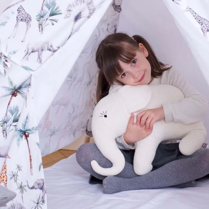Grande peluche en coton tricot Eléphant Écru Taille Unique-1
