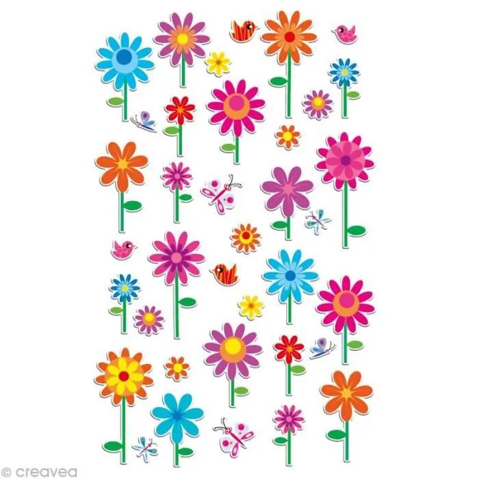 Sticker fantaisie - MAILDOR - Fleurs - 37 gommettes - 3D - 7,5 x 12 cm-0