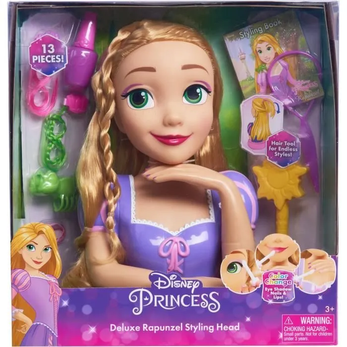 Tête à coiffer - DISNEY - Raiponce Deluxe - 12 accessoires - Faux flacon de vernis - Guide coiffure-0