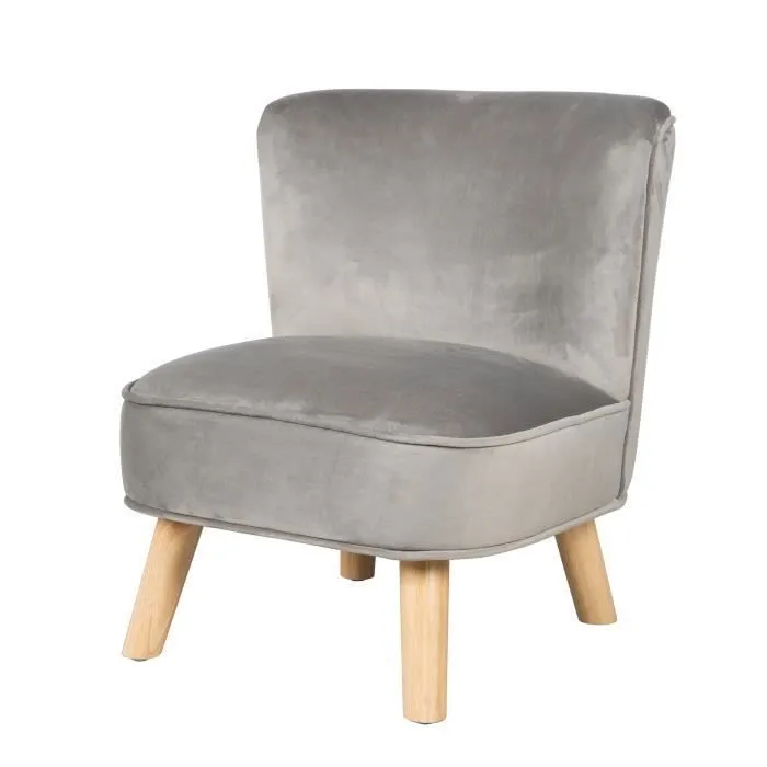 ROBA Fauteuil Enfant en Velours Lil Sofa - Style Scandinave - Pieds en Bois Massif - Gris-0