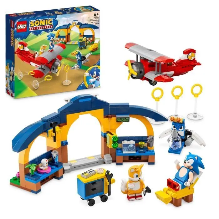 LEGO® Sonic the Hedgehog 76991 L’avion Tornado et l'Atelier de Tails, Jeu de Construction avec 4 Figurines de Personnages