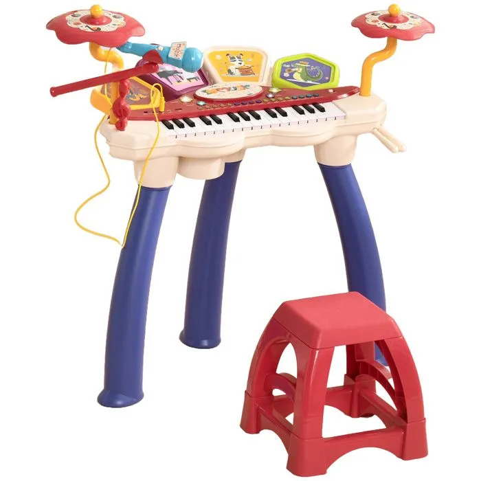 AIYAPLAY Piano enfant, clavier électronique batterie 2 en 1, 32 touches multifonctions imitation instrument musique, multicolore-0