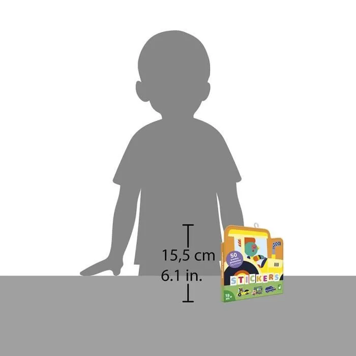 50 Grandes Gommettes Repositionnables pour Enfants - Véhicules Chantier - Pré-découpées pour Faciliter la Préhension - 18 mois +-0