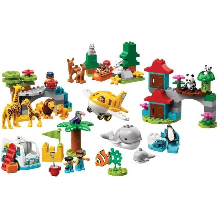 LEGO® 10907 DUPLO Les Animaux du Monde Jouet Éducatif pour Enfant de 2 - 5 ans incluant des figurines, un Avion et 15 Animaux Duplo-2