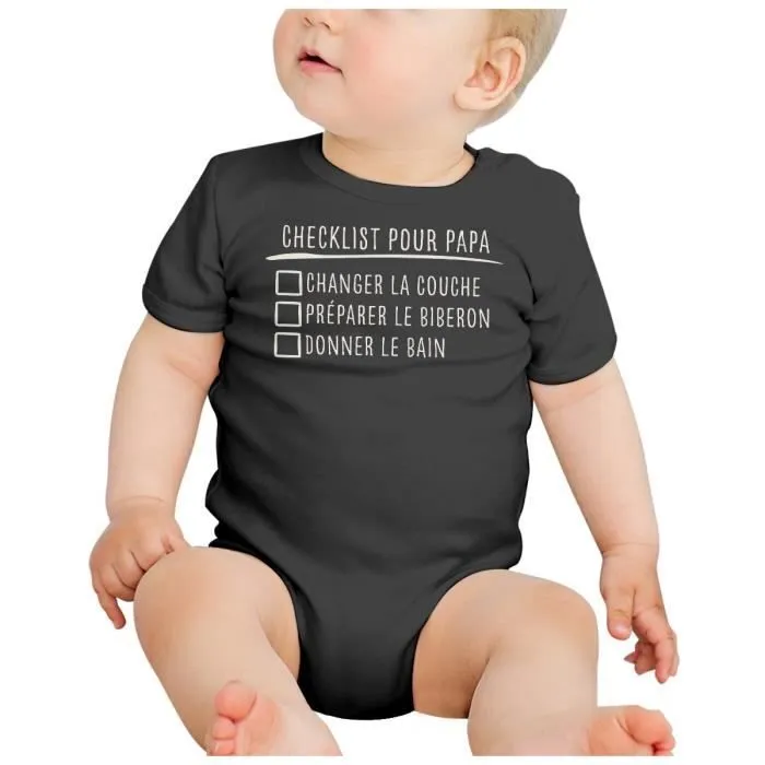 Body Bébé Manche Courte Noir Checklist Pour Papa Blague Humour Bébé Parents-1