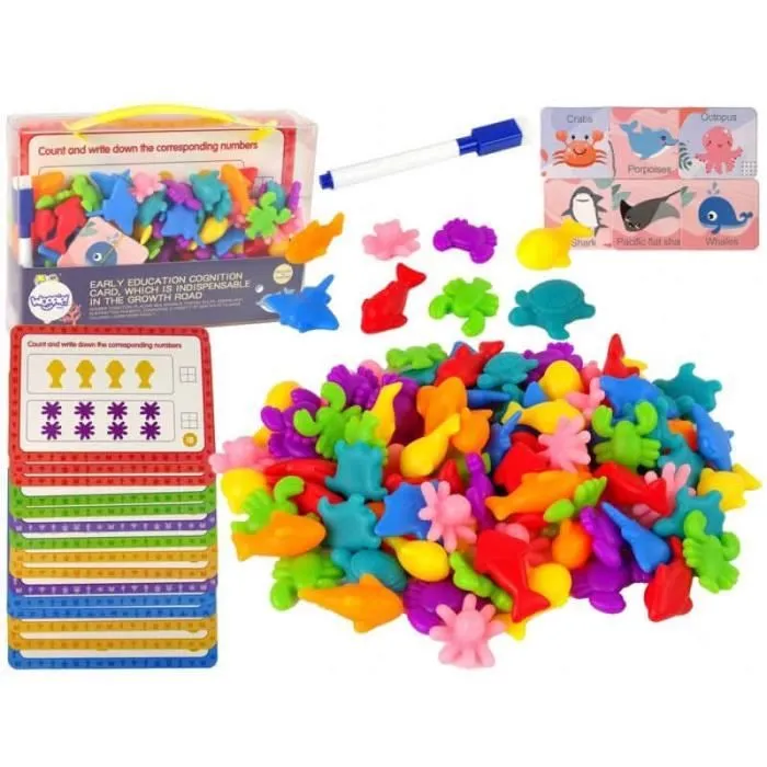 Jeu de tri et de comptage - Woopie - Les animaux de la mer - 16 fiches d'activités - A partir de 3 ans - Mixte-0