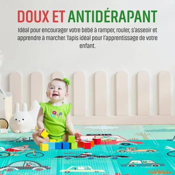 Tapis d éveil Pliable Réversible Bébé PREMIUM Mer & Voiture - 180 x 200 cm - Géant - Kidolo-2