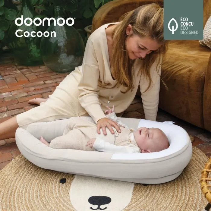 Doomoo Réducteur de Lit bébé Cocoon, Evolutif & Respirant, Jersey Sand-1