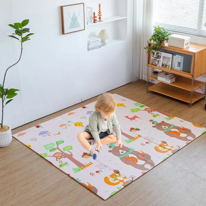 Parc Bébé avec 60 boules-Avec Tapis-2 Anneaux de Traction-Portable Centre d'activités Pour Enfants-180x200x65cm-Gris-4