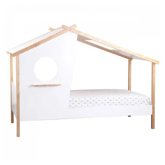 Lit enfant 90x200 maison blanc-0
