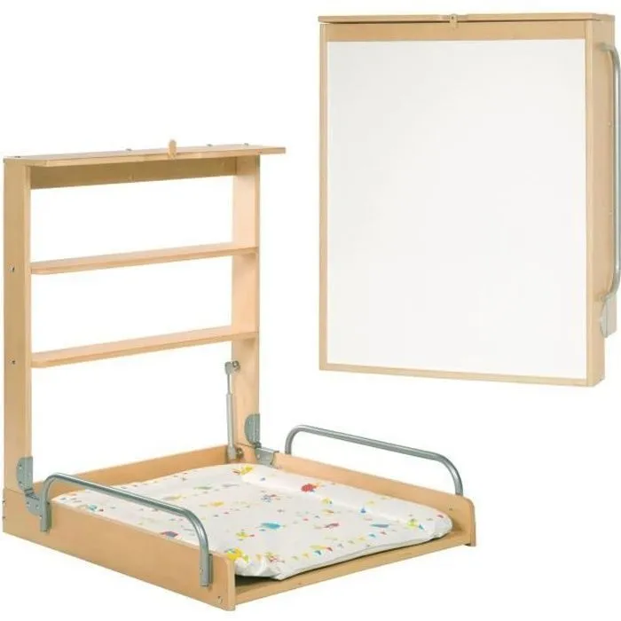 ROBA Table à Langer Murale Pliable + Matelas à Langer "Waldhochzeit" - Naturel-0