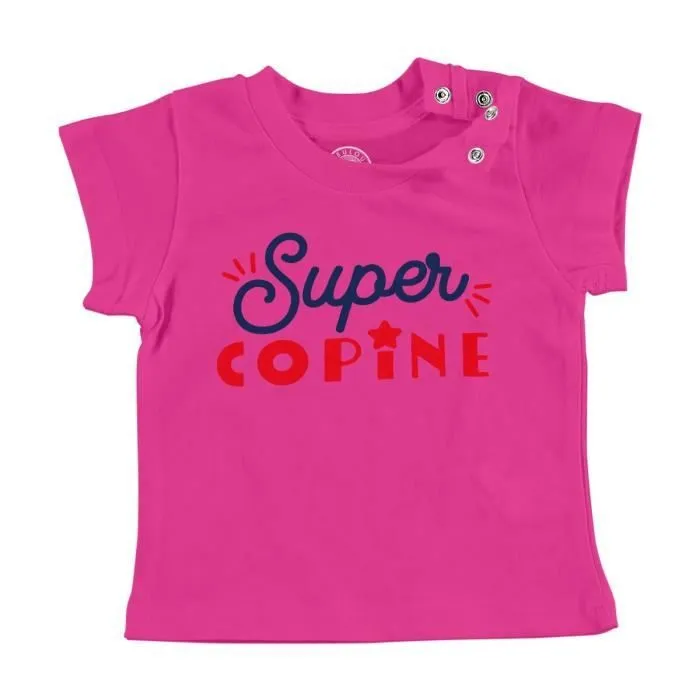T-shirt Bébé Manche Courte Rose Super Copine Meilleure Ami Enfant Fille-0