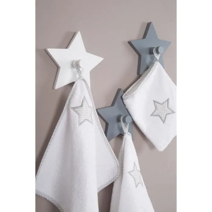 Crochet Mural Little Stars - ROBA - Forme d'Étoile - Patère Bébé - 3 Pièces - Blanc / Gris-1