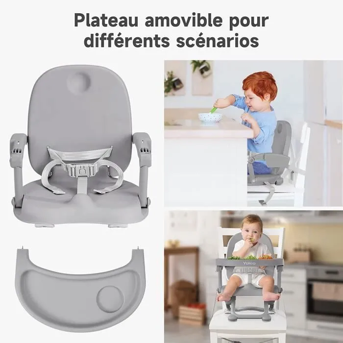 Réhausseur Chaise Enfant Pliable, Chaise Bébé Portable, Bébé Chaise repas en Hauteur Réglable, Plateau Amovible, 6 mois à 3 ans-2
