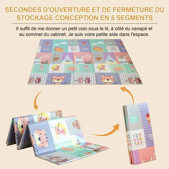Tapis de jeu bébé, imperméable pour bébé,imperméable pliable à 2 faces177×196×1.5cm , en mousse-5