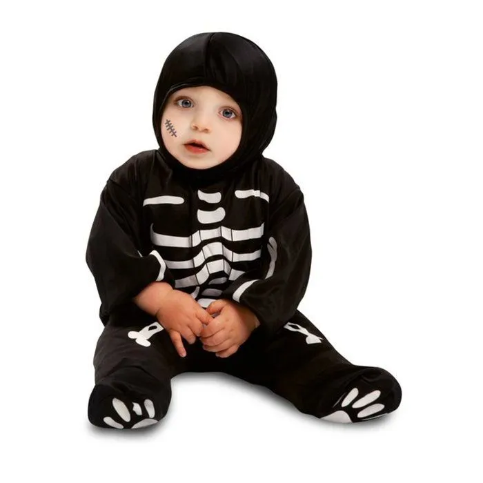 Déguisement combinaison petit squelette noir bébé-0