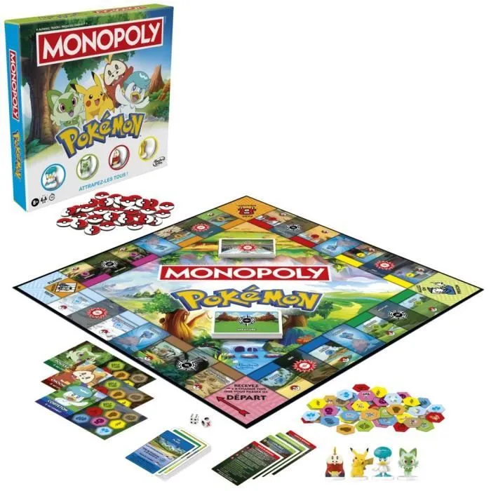 Monopoly Pokémon, jeu de société de plateau, 2 à 4 joueurs, jeux pour enfants et fans de Pokémon, env. 45 minutes, dès 8 ans-5