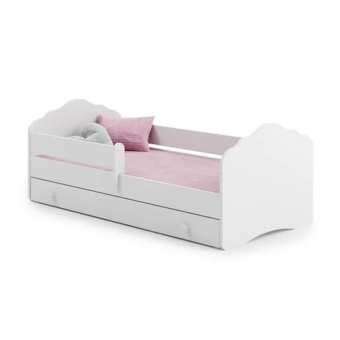 Lit enfant 160 x 80 cm + tiroir + sommier + matelas + barrière de protection-0