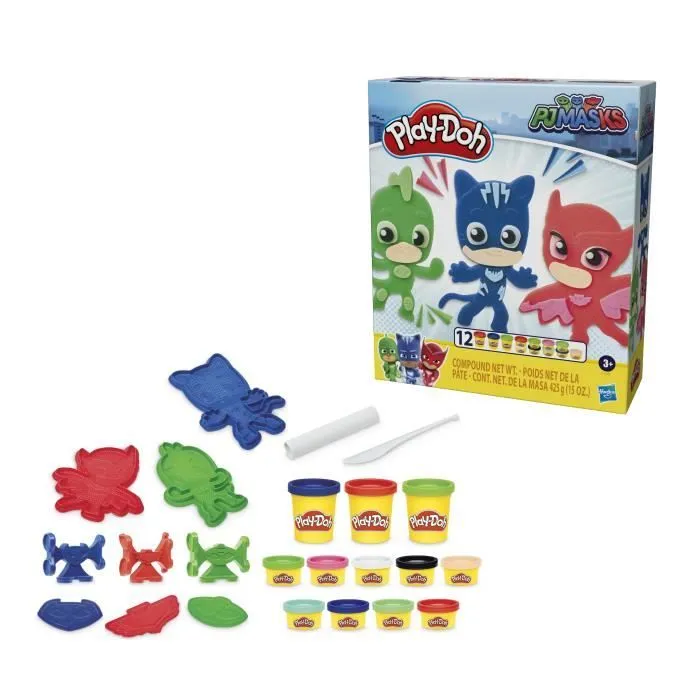 PLAY-DOH - Coffret Pyjamasques activités d'arts plastiques - 12 Pots de pâte à modeler atoxique - dès 3 ans - Les héros-2
