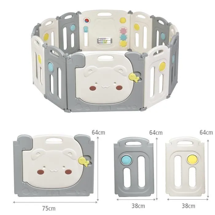 COSTWAY Parc Bébé Pliable en Plastique 12 Éléments sans BPA avec Tableau d’Activité et Porte Barrière Sécurité Enfant Panneau 64CM-3
