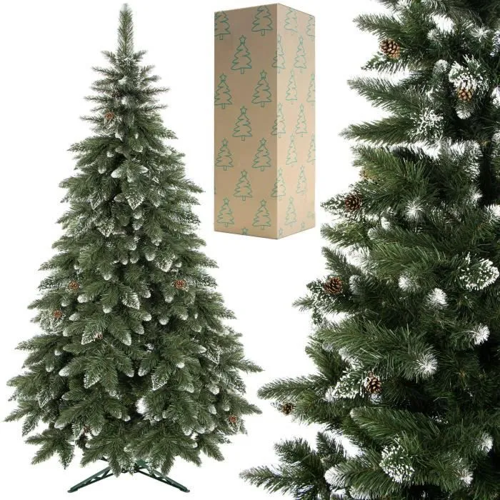 Sapin de Noël artificiel - SPRINGOS - 180 cm - Neige artificielle - Vrais cônes - PVC-3