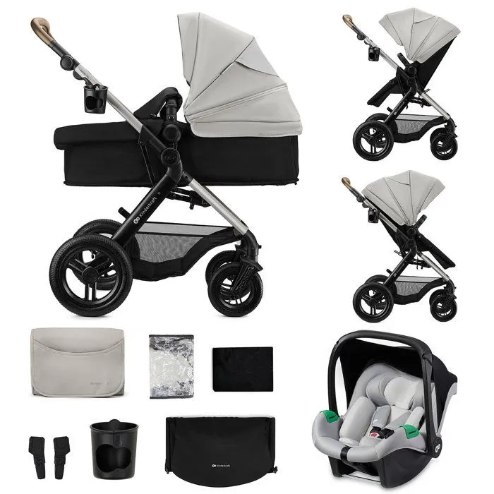 Poussette 3 en 1 Combinée - KINDERKRAFT MOOV2 XL - avec Siège auto I-size - Grande nacelle XL - Système de voyage - Gris-0