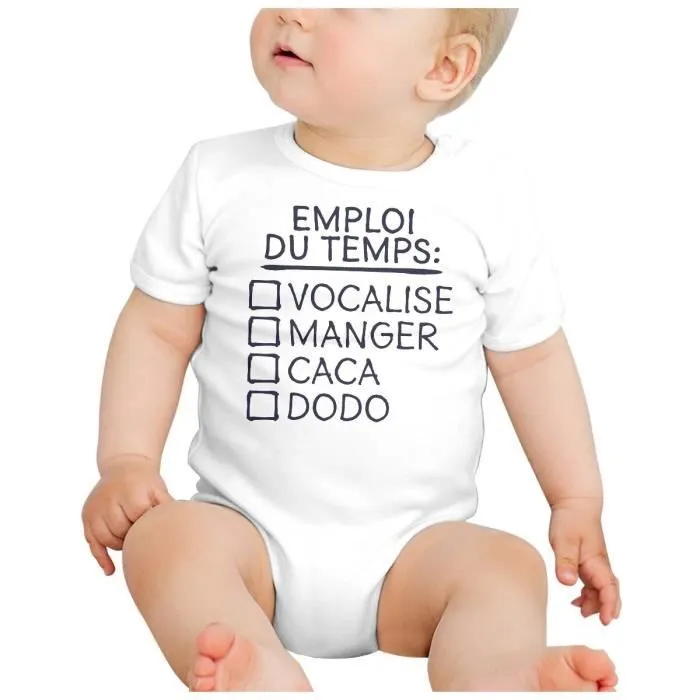 Body Bébé Manche Courte Blanc Emploi du temps Bébé Humour Blague-1