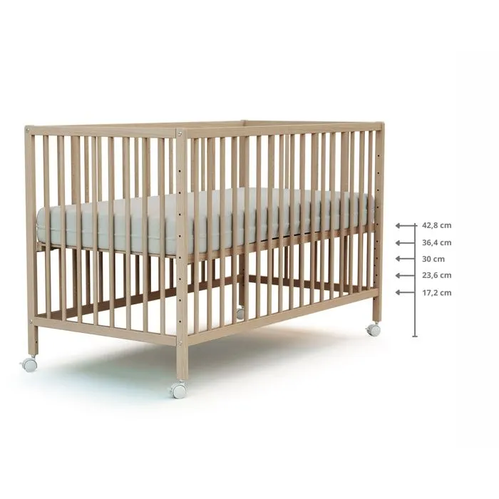 WEBABY - Lit bébé cododo en bois avec roulettes 60 x 120 LIO  Hêtre Brut - Taille unique-5