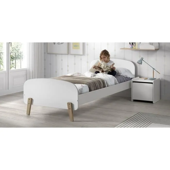 KIDDY Chambre enfant complète style scandinave en bois pin massif et MDF laqué blanc - l 90 x L 200 cm-1