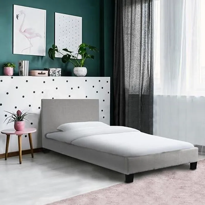 Lit simple - DUBLIN - 90x190 cm - Gris clair - Sommier à lattes inclus-0