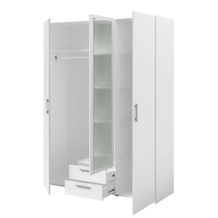 Armoire VARIA - Décor blanc - 3 portes + 2 tiroirs + miroir - L 150 x H 200 x 51 cm-6