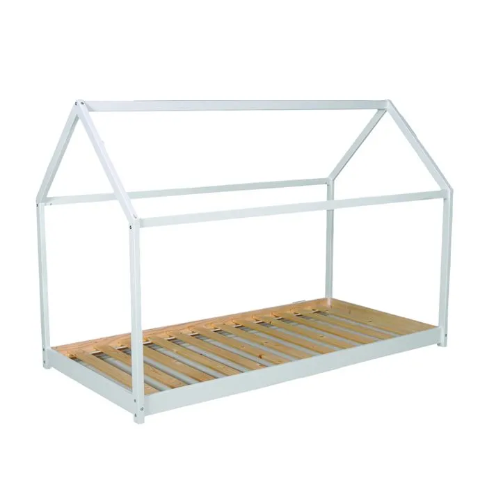 Lit cabane 90x190 barrière de lit amovible et sommier inclus Panda - Blanc-3