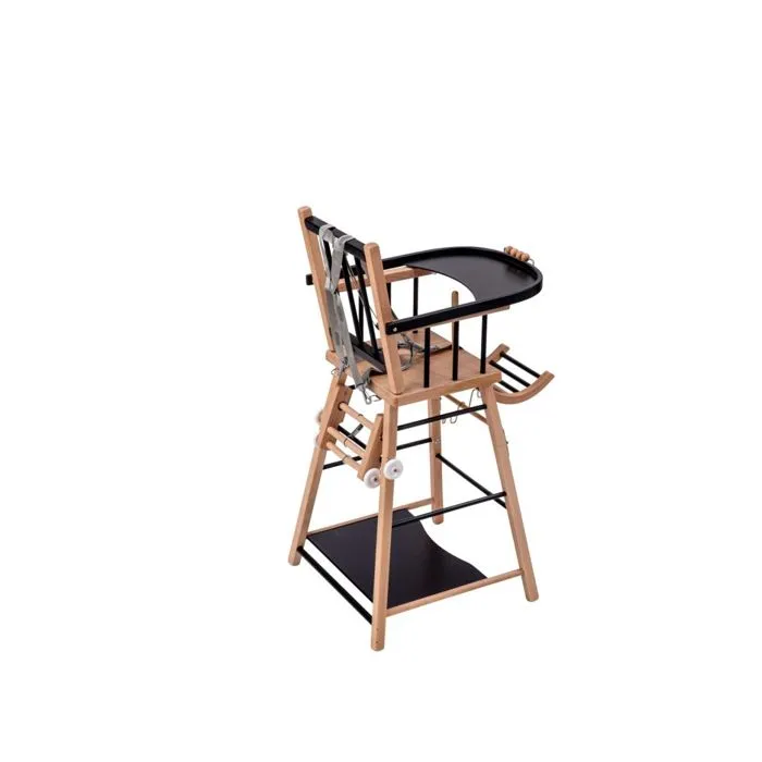 Combelle - Chaise haute bébé en bois Marcel bicolore noir - 57x95 cm-3