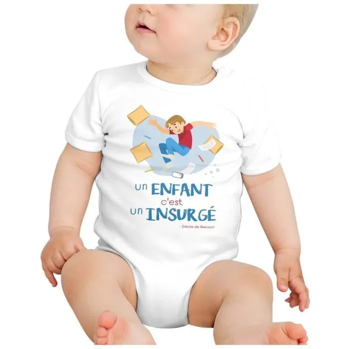 Body Bébé Manche Courte Blanc Un enfant c'est un Insurgé Citation Expression-1