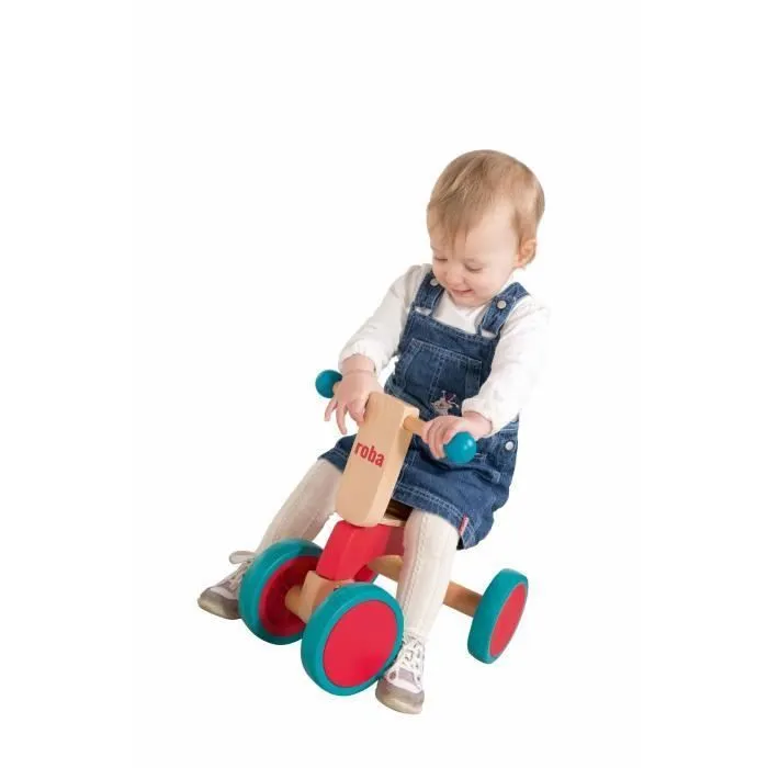 Draisienne sans Pédale ROBA pour Enfants de 1 à 3 Ans - Vélo en Bois à 4 Roues Caoutchoutées - Rouge et Vert-3