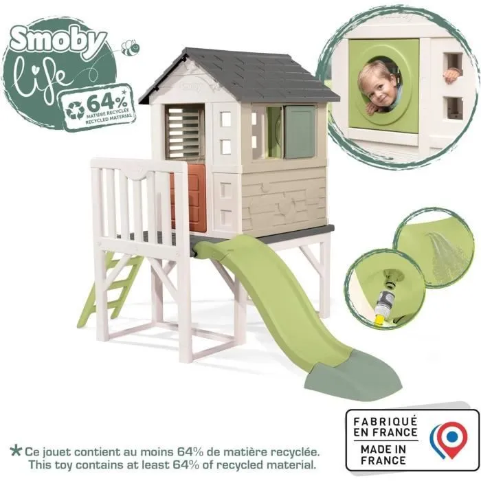 Smoby Life - Maison Pilotis avec toboggan - Nouveau colori - Plateforme 70cm - Anti-UV - Fabriqué en France-3