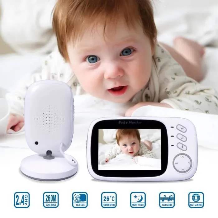 Babyphone Caméra, Cool&Fun Bébé Moniteur Vidéo Sans fil 3,2" Écran LCD Couleur Ecoute Bébé Vidéo avec Caméra Vision Nocturne,VB603-1