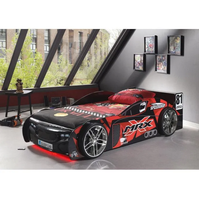 Pack - Lit Enfant Voiture & Matelas "MRX" 90x200cm Noir-1
